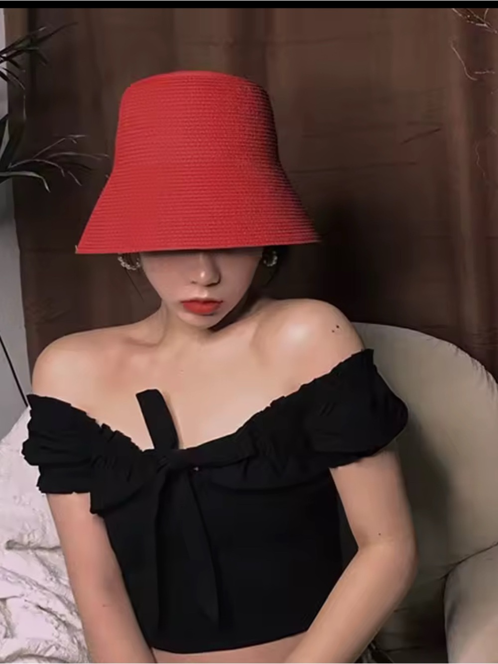S.L. Fashions Red Straw Bucket Hat